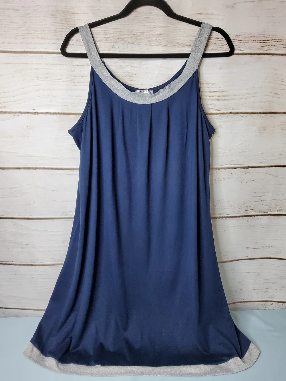 Navy Sleeveless Sleep Gown with Grey Trim - Women's Top - Picture 1 of 6